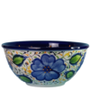 Skål Ø 26 cm i Almácharserien blå indvendig og dekoration med blå blomster og grønne blade udvendig spansk keramik
