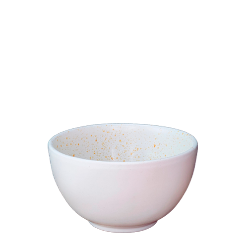 Skål 13,5 cm i Fugaz serien hvid udvendig og farvede pisquitos indvendigt. Håndmalet og håndlavet spanske keramik. farverig keramik