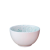 Skål 13,5 cm i Fugaz serien hvid udvendig og farvede pisquitos indvendigt. Håndmalet og håndlavet spanske keramik. farverig keramik